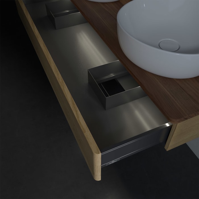 Villeroy & Boch Antao Waschbeckenunterschrank, 120 x 19 cm, 1 Auszug mit LED-Licht, Front ohne Struktur, ohne Hahnloch, für Waschtisch links und recht