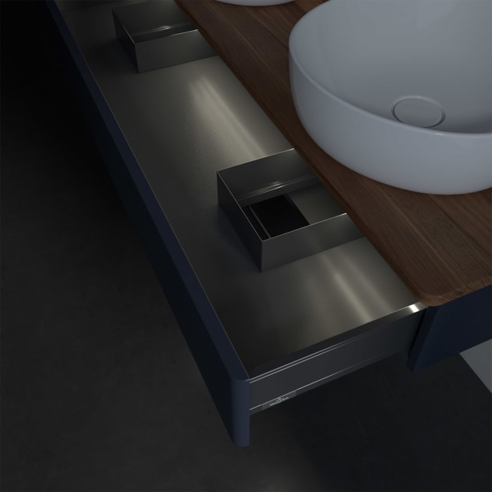 Villeroy & Boch Antao Waschbeckenunterschrank, 120 x 19 cm, 1 Auszug mit LED-Licht, Front ohne Struktur, mit Hahnloch, für Waschtisch links und rechts