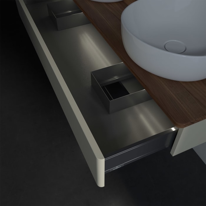 Villeroy & Boch Antao Waschbeckenunterschrank, 120 x 19 cm, 1 Auszug mit LED-Licht, Front ohne Struktur, mit Hahnloch, für Waschtisch links und rechts