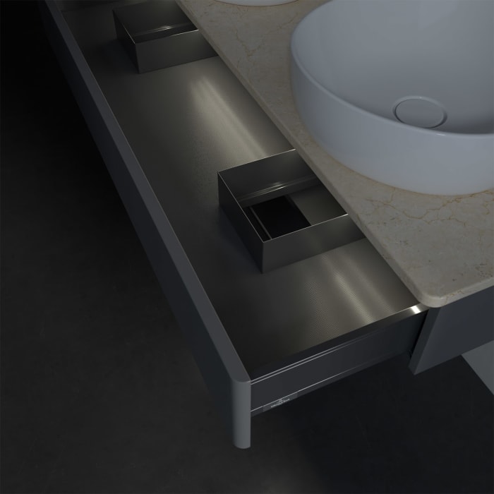 Villeroy & Boch Antao Waschbeckenunterschrank, 120 x 19 cm, 1 Auszug mit LED-Licht, Front ohne Struktur, mit Hahnloch, für Waschtisch links und rechts