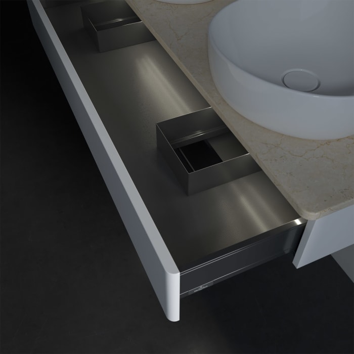 Villeroy & Boch Antao Waschbeckenunterschrank, 120 x 19 cm, 1 Auszug mit LED-Licht, Front ohne Struktur, mit Hahnloch, für Waschtisch links und rechts