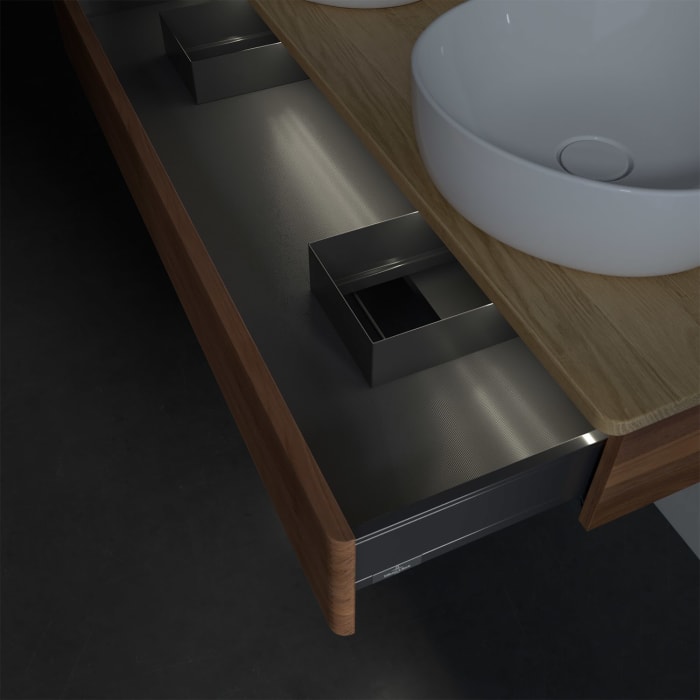 Villeroy & Boch Antao Waschbeckenunterschrank, 120 x 19 cm, 1 Auszug mit LED-Licht, Front mit Struktur, ohne Hahnloch, für Waschtisch links und rechts