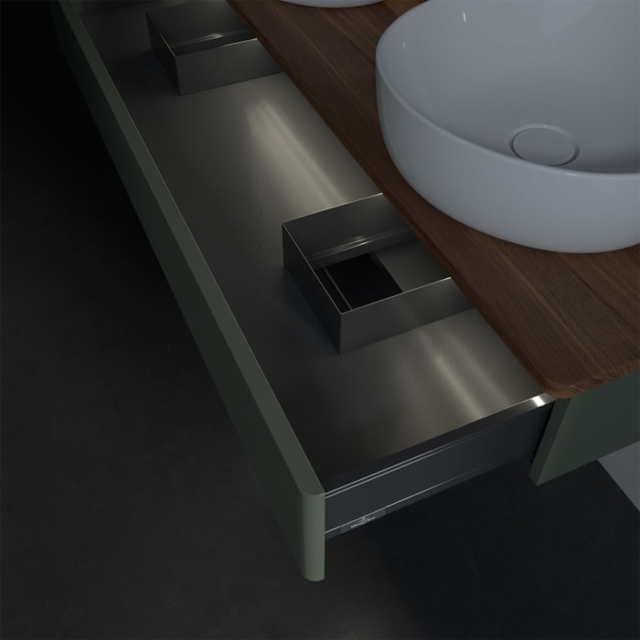 Villeroy & Boch Antao Waschbeckenunterschrank, 120 x 19 cm, 1 Auszug mit LED-Licht, Front mit Struktur, ohne Hahnloch, für Waschtisch links und rechts