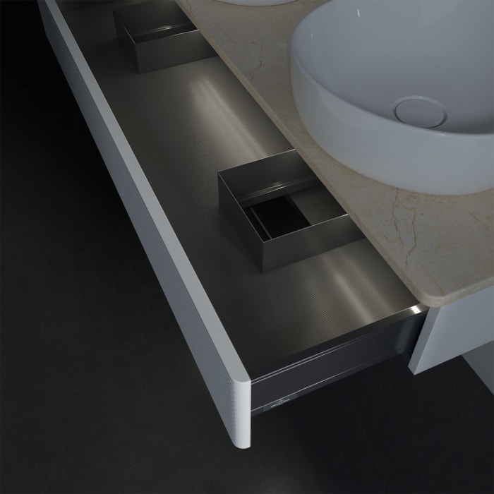 Villeroy & Boch Antao Waschbeckenunterschrank, 120 x 19 cm, 1 Auszug mit LED-Licht, Front mit Struktur, ohne Hahnloch, für Waschtisch links und rechts