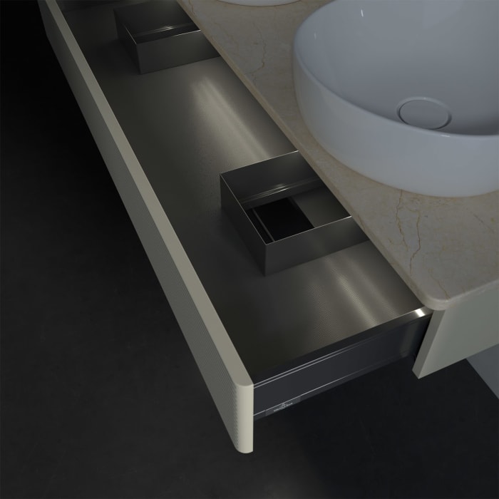 Villeroy & Boch Antao Waschbeckenunterschrank, 120 x 19 cm, 1 Auszug mit LED-Licht, Front mit Struktur, ohne Hahnloch, für Waschtisch links und rechts