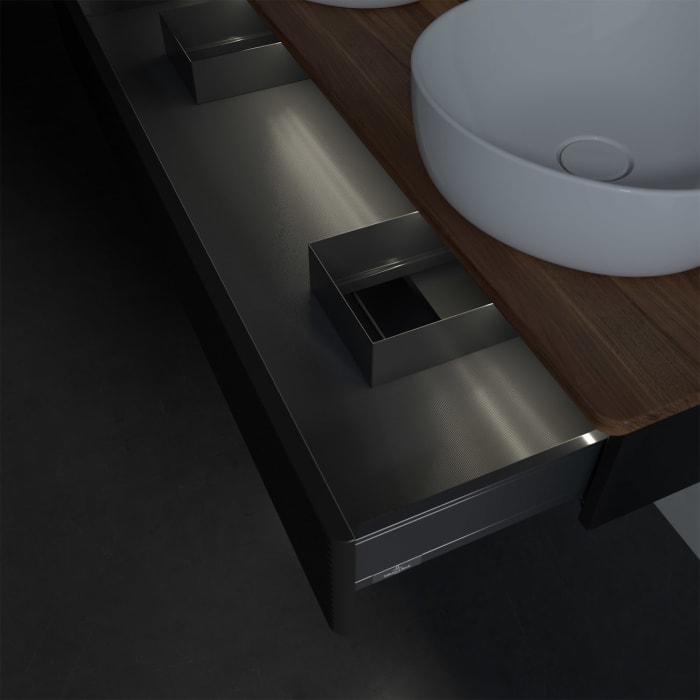 Villeroy & Boch Antao Waschbeckenunterschrank, 120 x 19 cm, 1 Auszug mit LED-Licht, Front mit Struktur, mit Hahnloch, für Waschtisch links und rechts