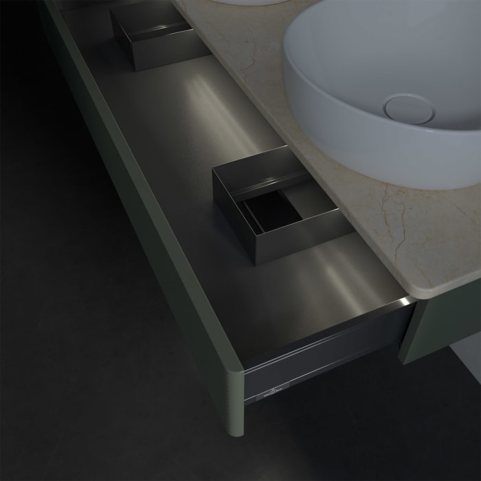 Villeroy & Boch Antao Waschbeckenunterschrank, 120 x 19 cm, 1 Auszug mit LED-Licht, Front mit Struktur, mit Hahnloch, für Waschtisch links und rechts