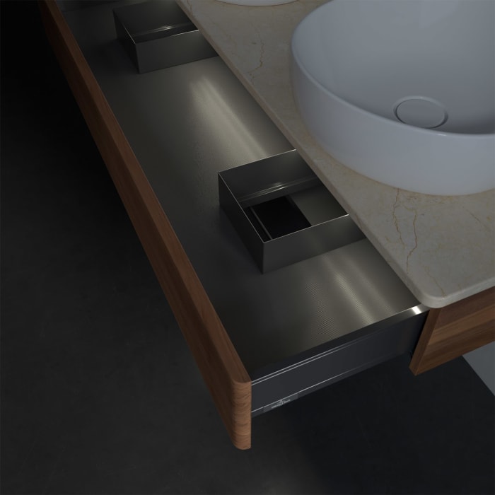 Villeroy & Boch Antao Waschbeckenunterschrank, 120 x 19 cm, 1 Auszug mit LED-Licht, Front mit Struktur, mit Hahnloch, für Waschtisch links und rechts