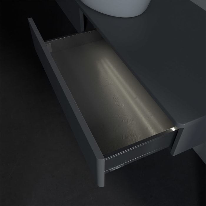 Villeroy & Boch Antao Waschbeckenunterschrank, 160 x 19 cm, 2 Auszüge mit LED-Licht, Front ohne Struktur, ohne Hahnloch, für Waschtisch mittig