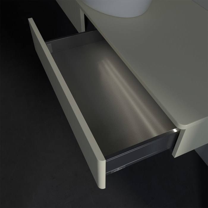 Villeroy & Boch Antao Waschbeckenunterschrank, 160 x 19 cm, 2 Auszüge mit LED-Licht, Front ohne Struktur, ohne Hahnloch, für Waschtisch mittig