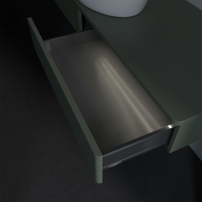 Villeroy & Boch Antao Waschbeckenunterschrank, 160 x 19 cm, 2 Auszüge mit LED-Licht, Front ohne Struktur, ohne Hahnloch, für Waschtisch mittig