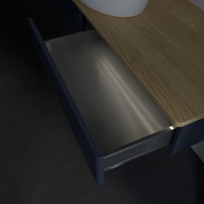 Villeroy & Boch Antao Waschbeckenunterschrank, 160 x 19 cm, 2 Auszüge mit LED-Licht, Front ohne Struktur, ohne Hahnloch, für Waschtisch mittig