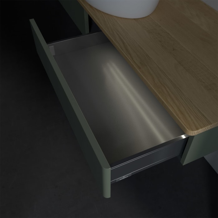 Villeroy & Boch Antao Waschbeckenunterschrank, 160 x 19 cm, 2 Auszüge mit LED-Licht, Front ohne Struktur, ohne Hahnloch, für Waschtisch mittig