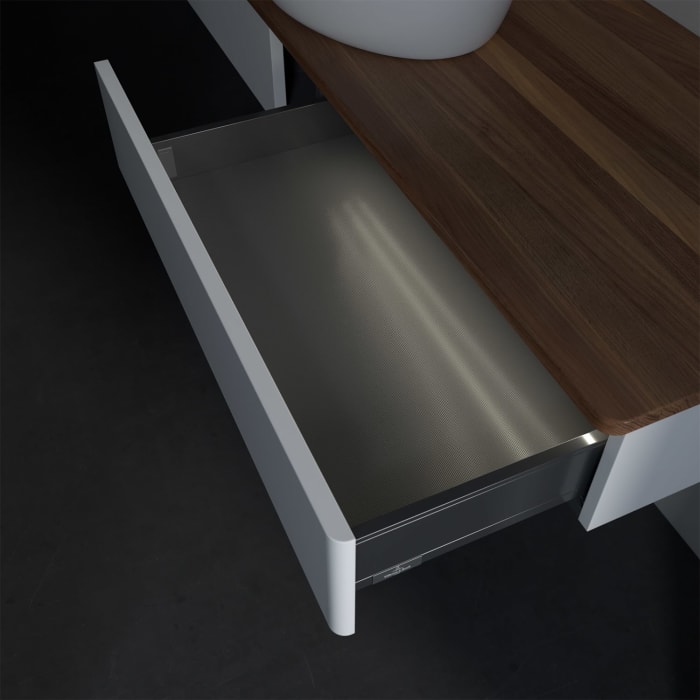Villeroy & Boch Antao Waschbeckenunterschrank, 160 x 19 cm, 2 Auszüge mit LED-Licht, Front ohne Struktur, ohne Hahnloch, für Waschtisch mittig