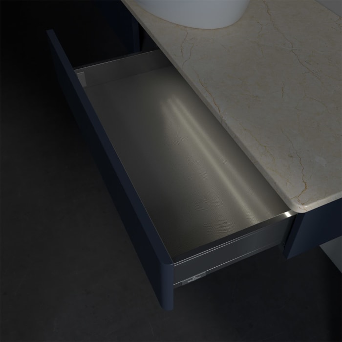 Villeroy & Boch Antao Waschbeckenunterschrank, 160 x 19 cm, 2 Auszüge mit LED-Licht, Front ohne Struktur, ohne Hahnloch, für Waschtisch mittig