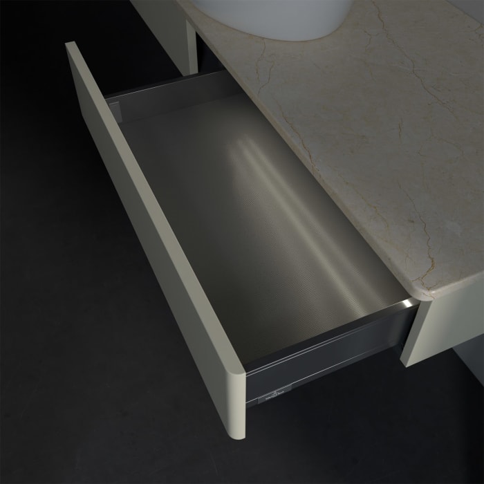 Villeroy & Boch Antao Waschbeckenunterschrank, 160 x 19 cm, 2 Auszüge mit LED-Licht, Front ohne Struktur, ohne Hahnloch, für Waschtisch mittig