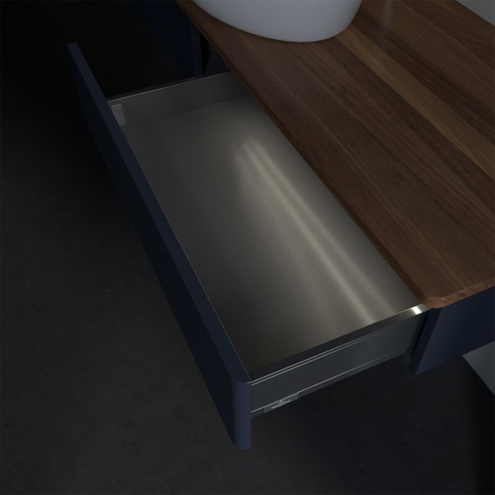 Villeroy & Boch Antao Waschbeckenunterschrank, 160 x 19 cm, 2 Auszüge mit LED-Licht, Front ohne Struktur, mit Hahnloch, für Waschtisch mittig