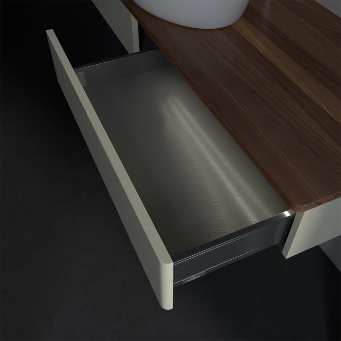 Villeroy & Boch Antao Waschbeckenunterschrank, 160 x 19 cm, 2 Auszüge mit LED-Licht, Front ohne Struktur, mit Hahnloch, für Waschtisch mittig