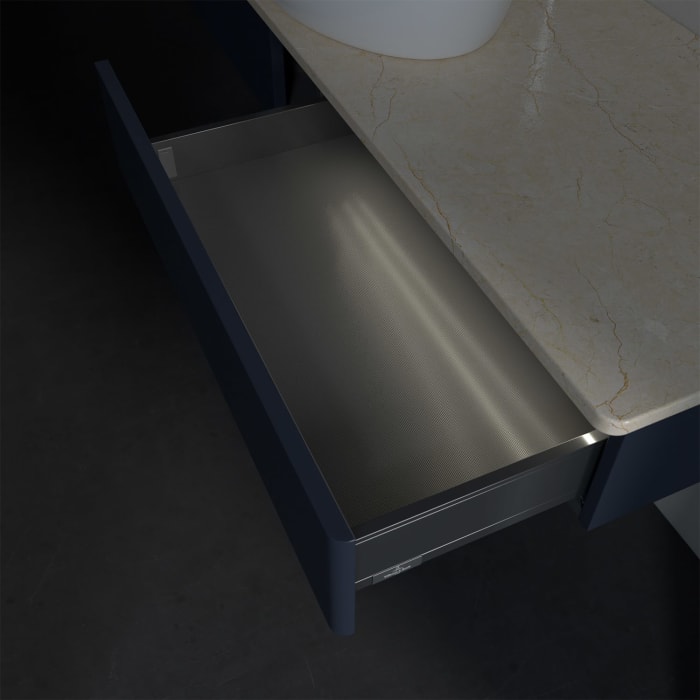 Villeroy & Boch Antao Waschbeckenunterschrank, 160 x 19 cm, 2 Auszüge mit LED-Licht, Front ohne Struktur, mit Hahnloch, für Waschtisch mittig