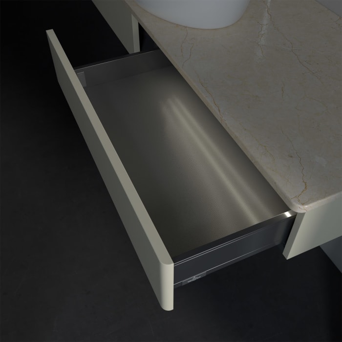 Villeroy & Boch Antao Waschbeckenunterschrank, 160 x 19 cm, 2 Auszüge mit LED-Licht, Front ohne Struktur, mit Hahnloch, für Waschtisch mittig