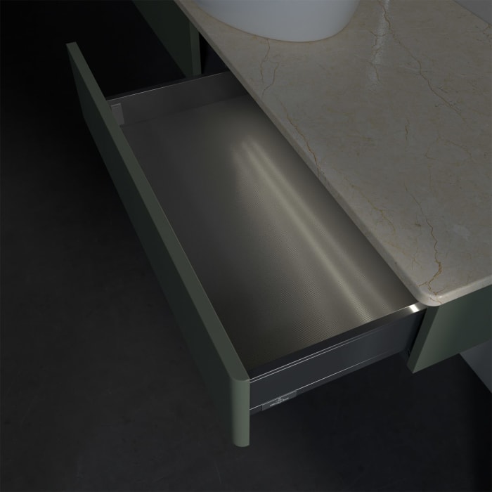 Villeroy & Boch Antao Waschbeckenunterschrank, 160 x 19 cm, 2 Auszüge mit LED-Licht, Front ohne Struktur, mit Hahnloch, für Waschtisch mittig