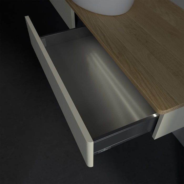 Villeroy & Boch Antao Waschbeckenunterschrank, 160 x 19 cm, 2 Auszüge mit LED-Licht, Front mit Struktur, ohne Hahnloch, für Waschtisch mittig