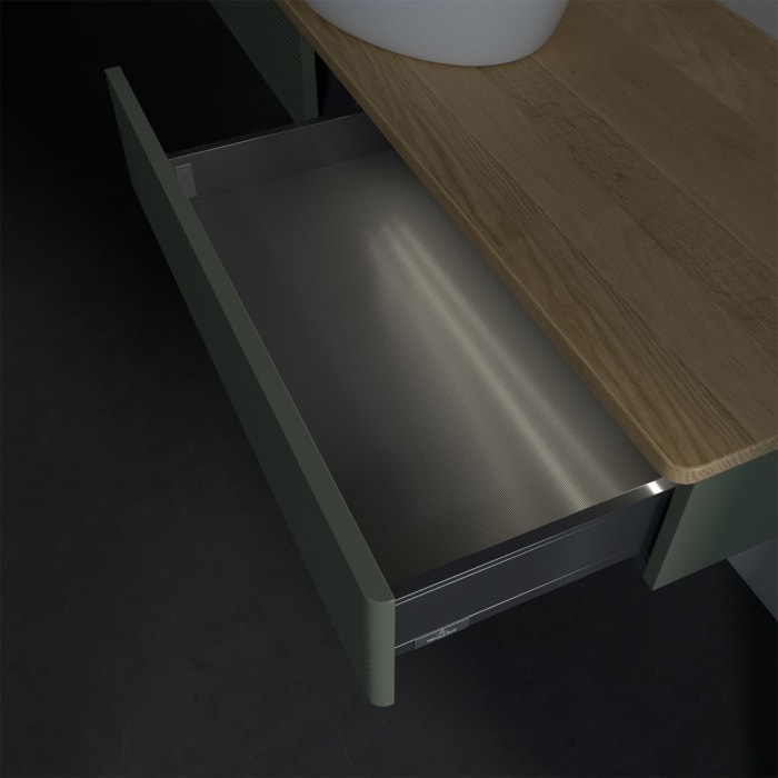 Villeroy & Boch Antao Waschbeckenunterschrank, 160 x 19 cm, 2 Auszüge mit LED-Licht, Front mit Struktur, ohne Hahnloch, für Waschtisch mittig