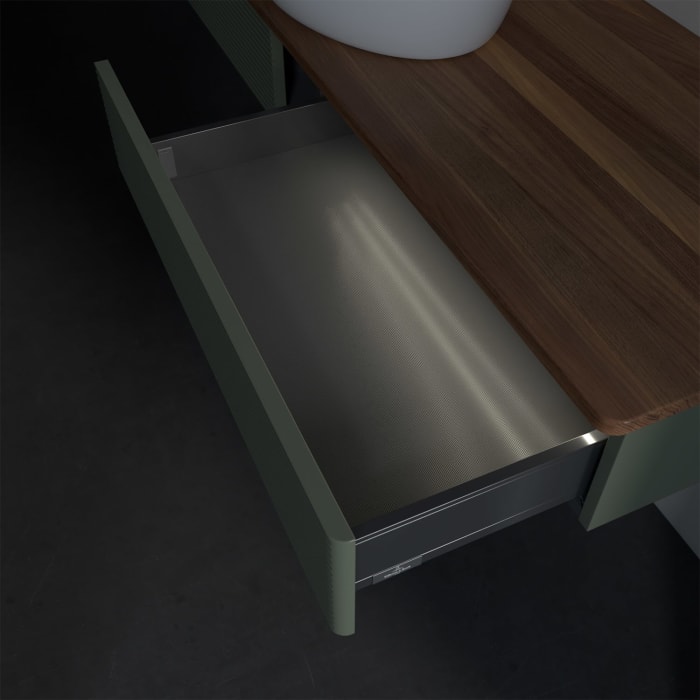 Villeroy & Boch Antao Waschbeckenunterschrank, 160 x 19 cm, 2 Auszüge mit LED-Licht, Front mit Struktur, ohne Hahnloch, für Waschtisch mittig