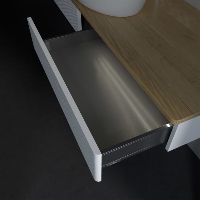 Villeroy & Boch Antao Waschbeckenunterschrank, 160 x 19 cm, 2 Auszüge mit LED-Licht, Front mit Struktur, mit Hahnloch, für Waschtisch mittig
