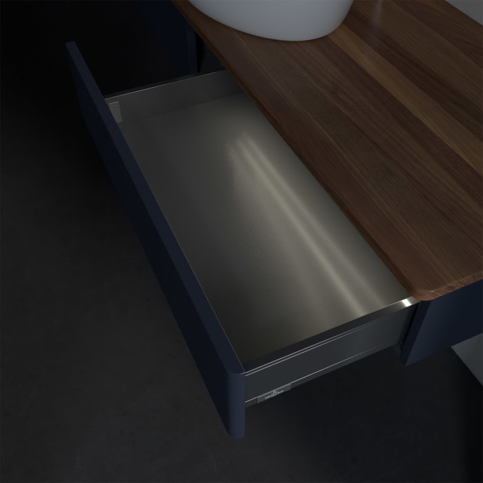 Villeroy & Boch Antao Waschbeckenunterschrank, 160 x 19 cm, 2 Auszüge mit LED-Licht, Front mit Struktur, mit Hahnloch, für Waschtisch mittig