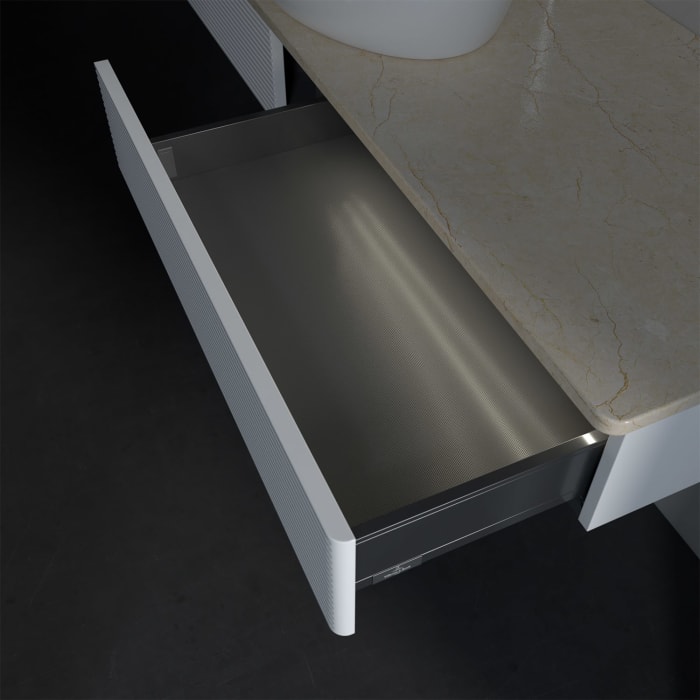 Villeroy & Boch Antao Waschbeckenunterschrank, 160 x 19 cm, 2 Auszüge mit LED-Licht, Front mit Struktur, mit Hahnloch, für Waschtisch mittig