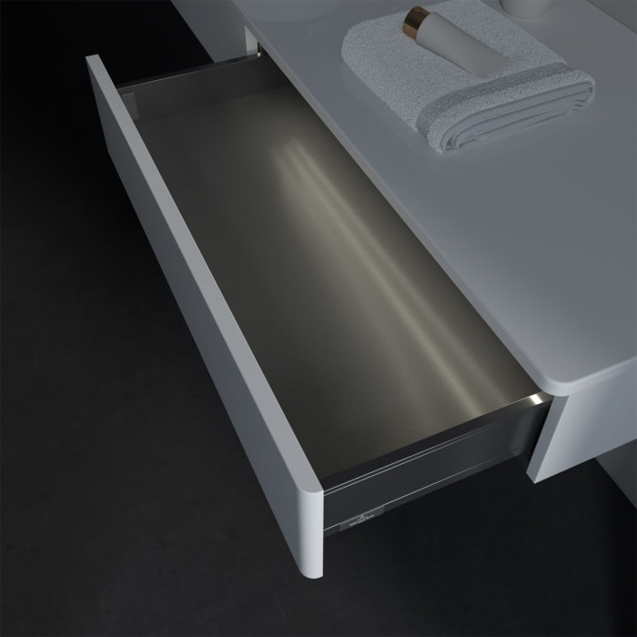 Villeroy & Boch Antao Waschbeckenunterschrank, 160 x 19 cm, 2 Auszüge mit LED-Licht, Front ohne Struktur, ohne Hahnloch, für Waschtisch links