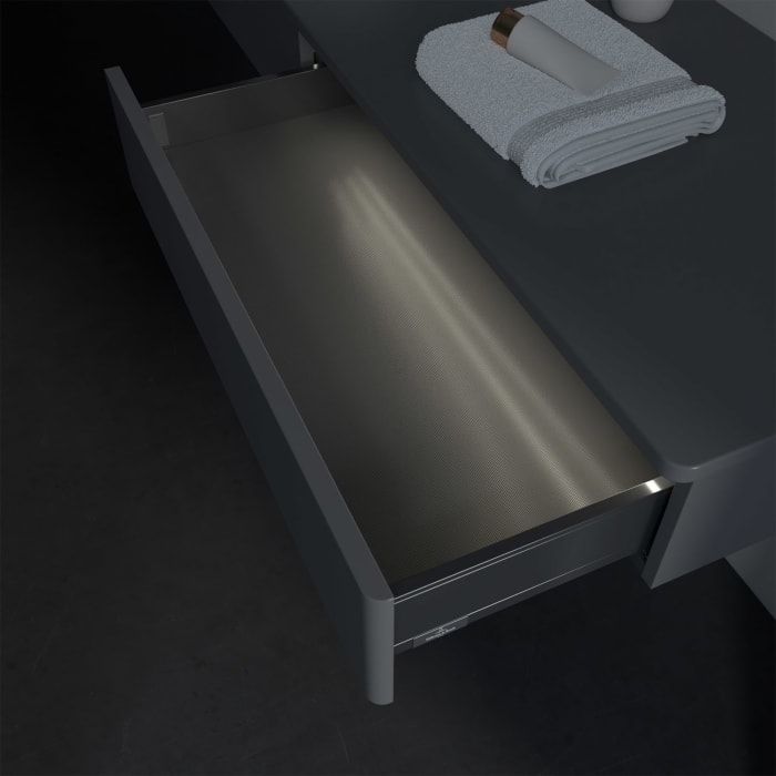 Villeroy & Boch Antao Waschbeckenunterschrank, 160 x 19 cm, 2 Auszüge mit LED-Licht, Front ohne Struktur, ohne Hahnloch, für Waschtisch links