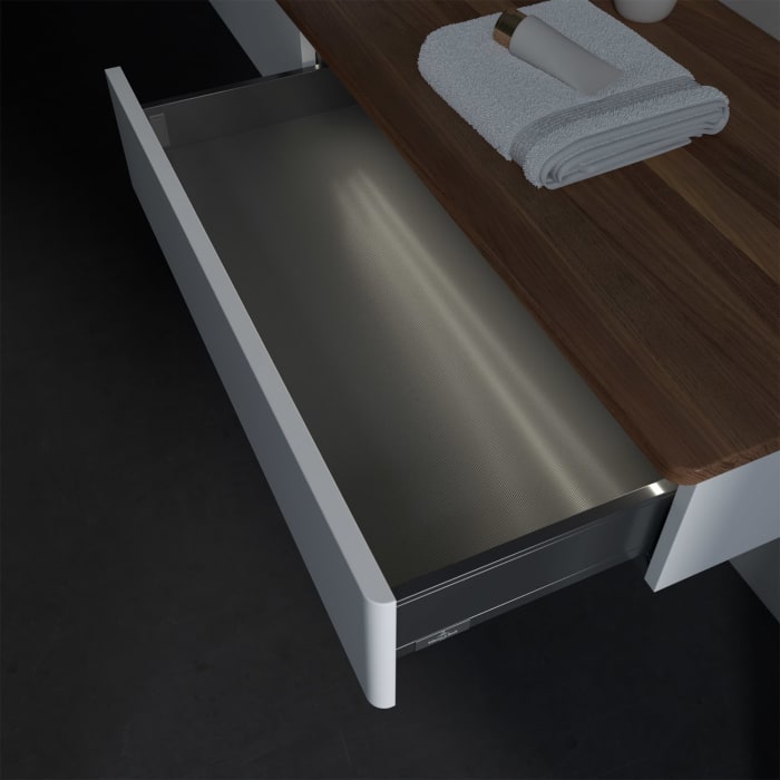 Villeroy & Boch Antao Waschbeckenunterschrank, 160 x 19 cm, 2 Auszüge mit LED-Licht, Front ohne Struktur, ohne Hahnloch, für Waschtisch links