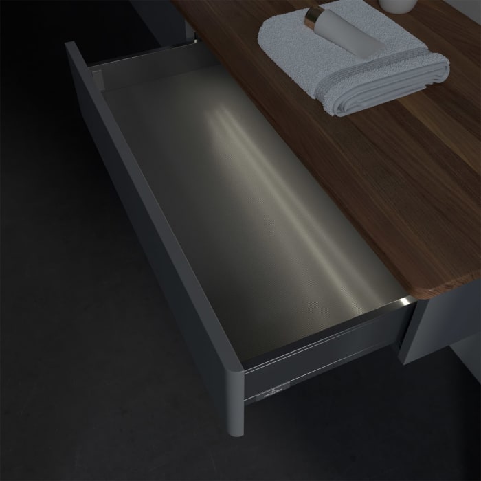 Villeroy & Boch Antao Waschbeckenunterschrank, 160 x 19 cm, 2 Auszüge mit LED-Licht, Front ohne Struktur, ohne Hahnloch, für Waschtisch links