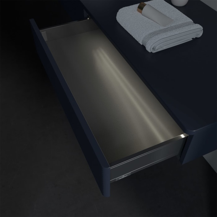 Villeroy & Boch Antao Waschbeckenunterschrank, 160 x 19 cm, 2 Auszüge mit LED-Licht, Front mit Struktur, ohne Hahnloch, für Waschtisch links