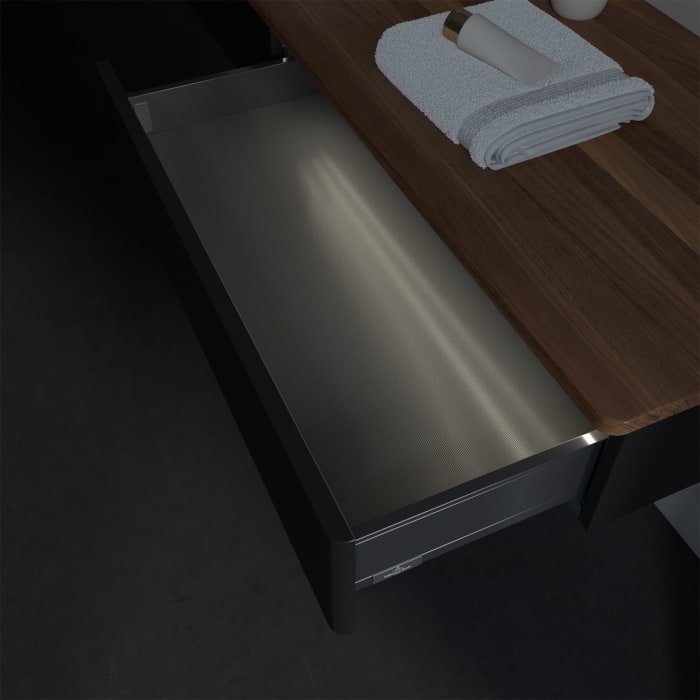 Villeroy & Boch Antao Waschbeckenunterschrank, 160 x 19 cm, 2 Auszüge mit LED-Licht, Front mit Struktur, ohne Hahnloch, für Waschtisch links