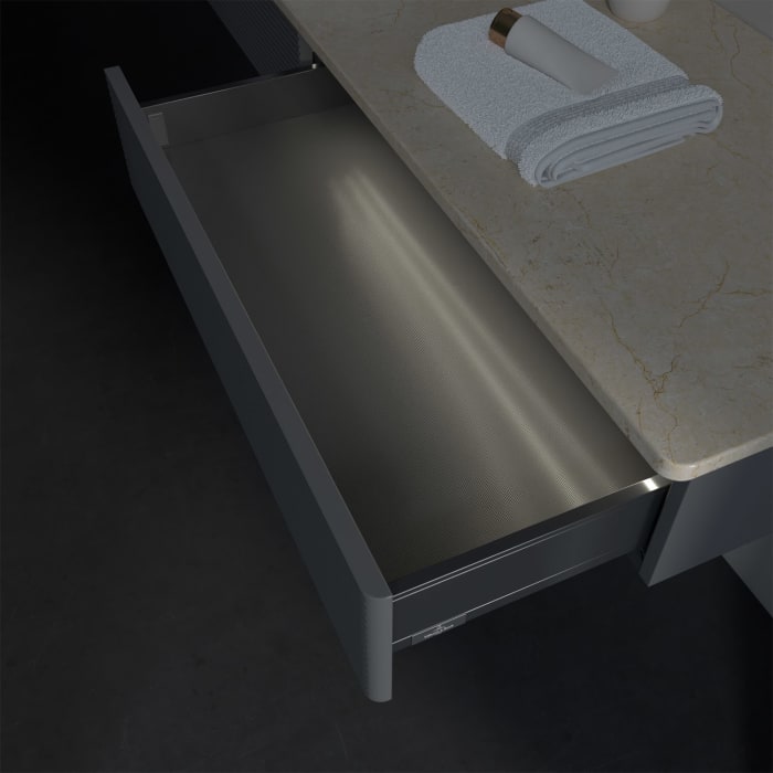 Villeroy & Boch Antao Waschbeckenunterschrank, 160 x 19 cm, 2 Auszüge mit LED-Licht, Front mit Struktur, ohne Hahnloch, für Waschtisch links