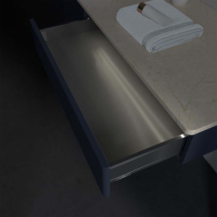 Villeroy & Boch Antao Waschbeckenunterschrank, 160 x 19 cm, 2 Auszüge mit LED-Licht, Front mit Struktur, ohne Hahnloch, für Waschtisch links