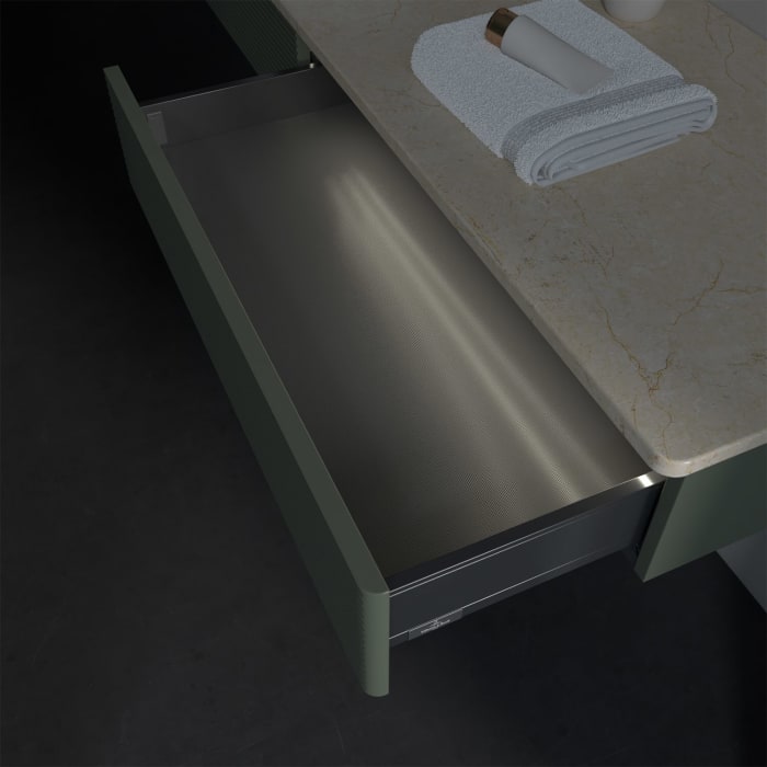 Villeroy & Boch Antao Waschbeckenunterschrank, 160 x 19 cm, 2 Auszüge mit LED-Licht, Front mit Struktur, ohne Hahnloch, für Waschtisch links