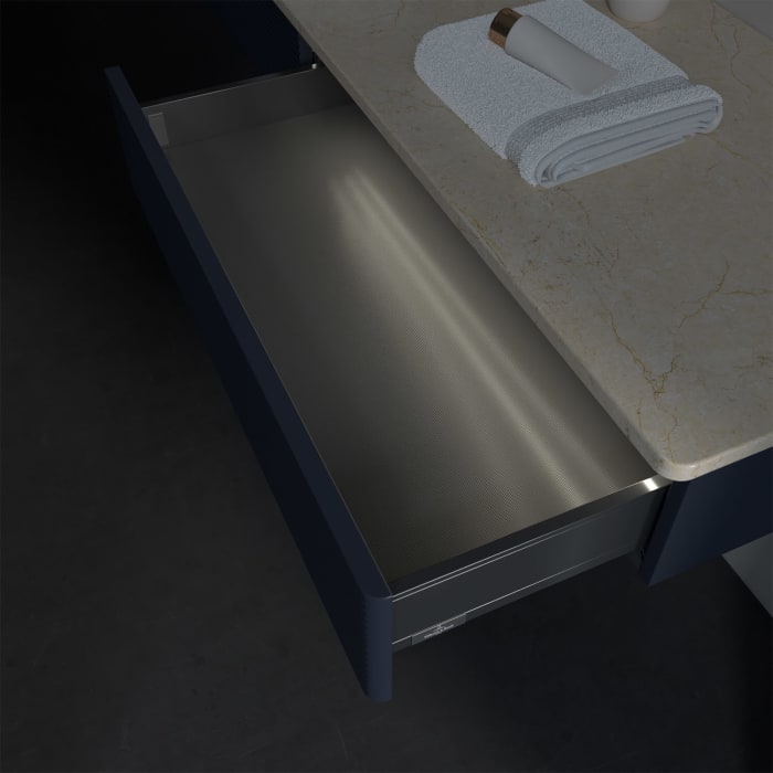 Villeroy & Boch Antao Waschbeckenunterschrank, 160 x 19 cm, 2 Auszüge mit LED-Licht, Front mit Struktur, mit Hahnloch, für Waschtisch links