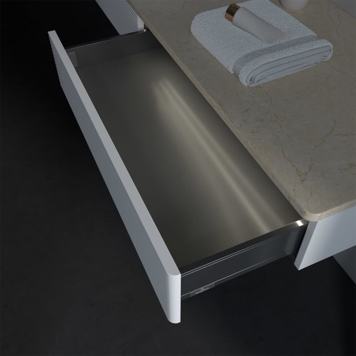 Villeroy & Boch Antao Waschbeckenunterschrank, 160 x 19 cm, 2 Auszüge mit LED-Licht, Front mit Struktur, mit Hahnloch, für Waschtisch links