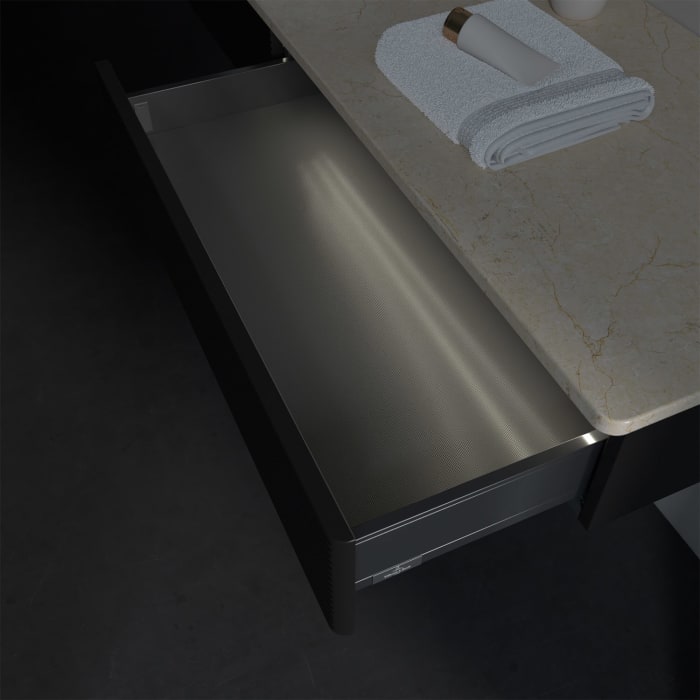 Villeroy & Boch Antao Waschbeckenunterschrank, 160 x 19 cm, 2 Auszüge mit LED-Licht, Front mit Struktur, mit Hahnloch, für Waschtisch links