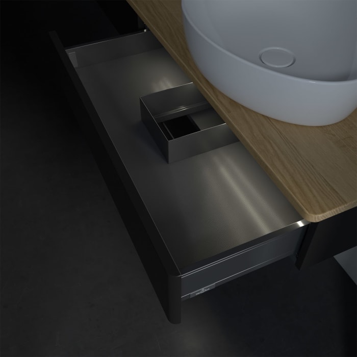 Villeroy & Boch Antao Waschbeckenunterschrank, 160 x 19 cm, 2 Auszüge mit LED-Licht, Front ohne Struktur, ohne Hahnloch, für Waschtisch rechts