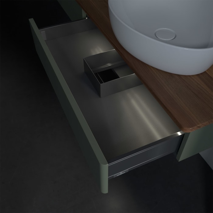 Villeroy & Boch Antao Waschbeckenunterschrank, 160 x 19 cm, 2 Auszüge mit LED-Licht, Front ohne Struktur, ohne Hahnloch, für Waschtisch rechts