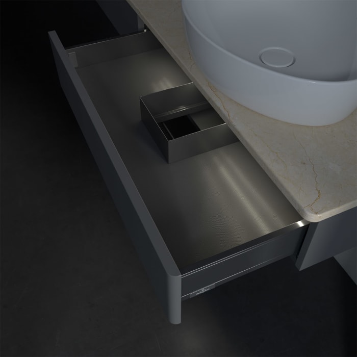 Villeroy & Boch Antao Waschbeckenunterschrank, 160 x 19 cm, 2 Auszüge mit LED-Licht, Front ohne Struktur, mit Hahnloch, für Waschtisch rechts