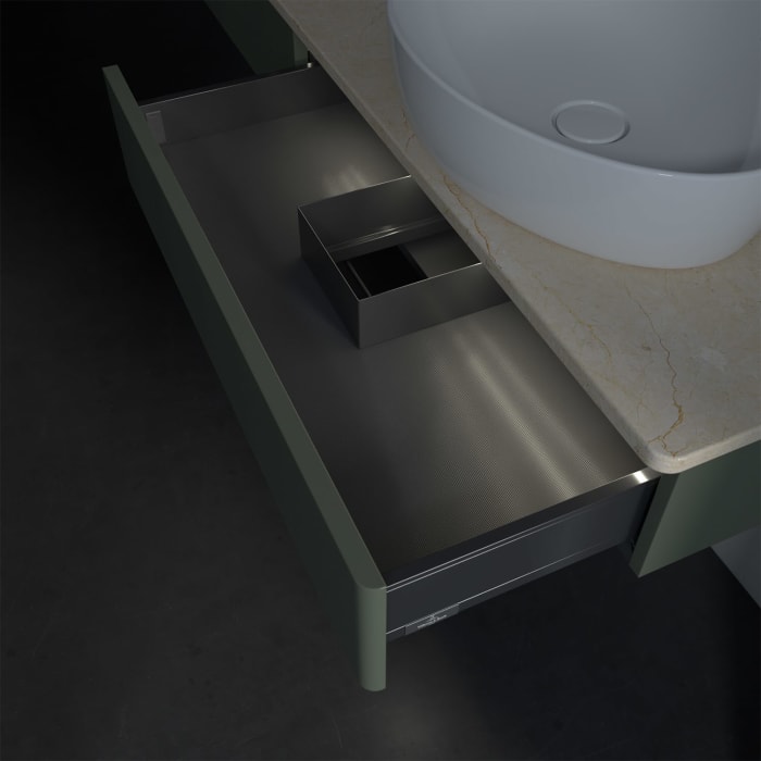 Villeroy & Boch Antao Waschbeckenunterschrank, 160 x 19 cm, 2 Auszüge mit LED-Licht, Front ohne Struktur, mit Hahnloch, für Waschtisch rechts