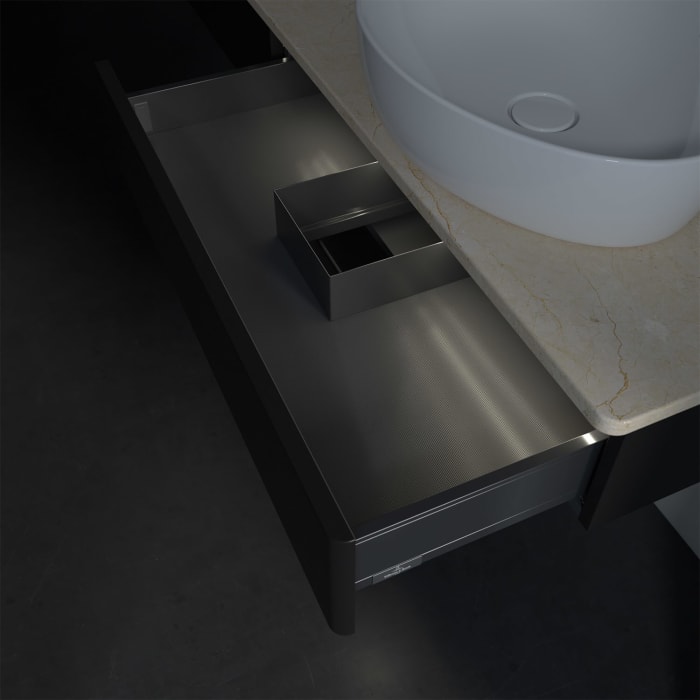 Villeroy & Boch Antao Waschbeckenunterschrank, 160 x 19 cm, 2 Auszüge mit LED-Licht, Front ohne Struktur, mit Hahnloch, für Waschtisch rechts