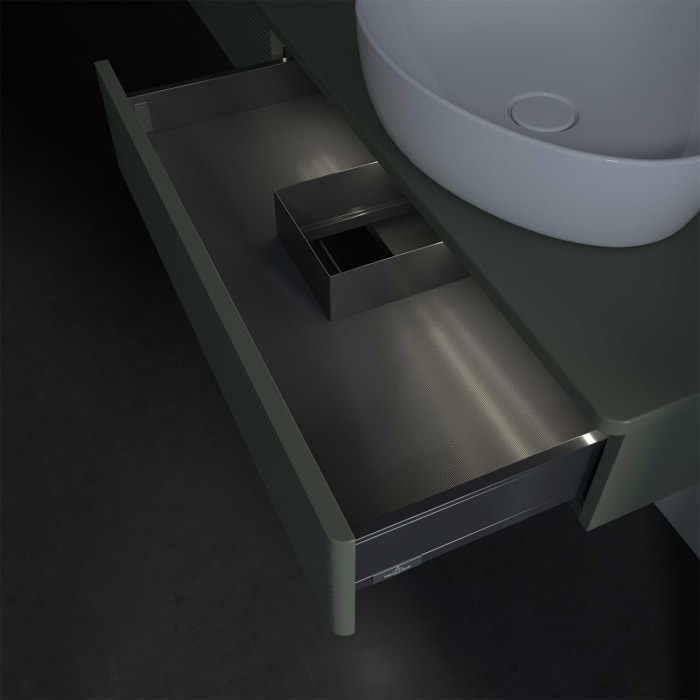 Villeroy & Boch Antao Waschbeckenunterschrank, 160 x 19 cm, 2 Auszüge mit LED-Licht, Front mit Struktur, ohne Hahnloch, für Waschtisch rechts