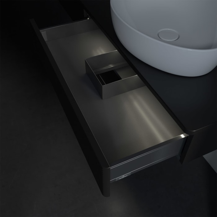 Villeroy & Boch Antao Waschbeckenunterschrank, 160 x 19 cm, 2 Auszüge mit LED-Licht, Front mit Struktur, ohne Hahnloch, für Waschtisch rechts